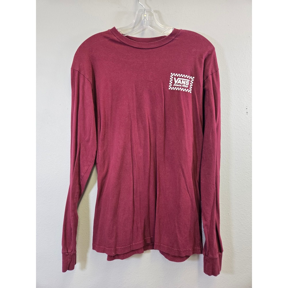 Vans Skate Graphic Long Sleeve Checkerboard Logo Tee Burgundy Medium